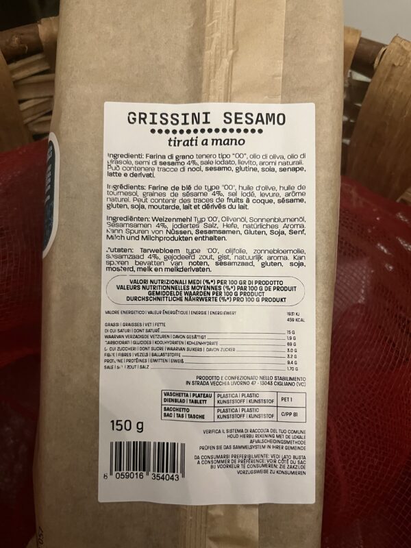 Grissini Le bontà di Nonna Rosa Tirati a mano al sesamo 150g - Image 2